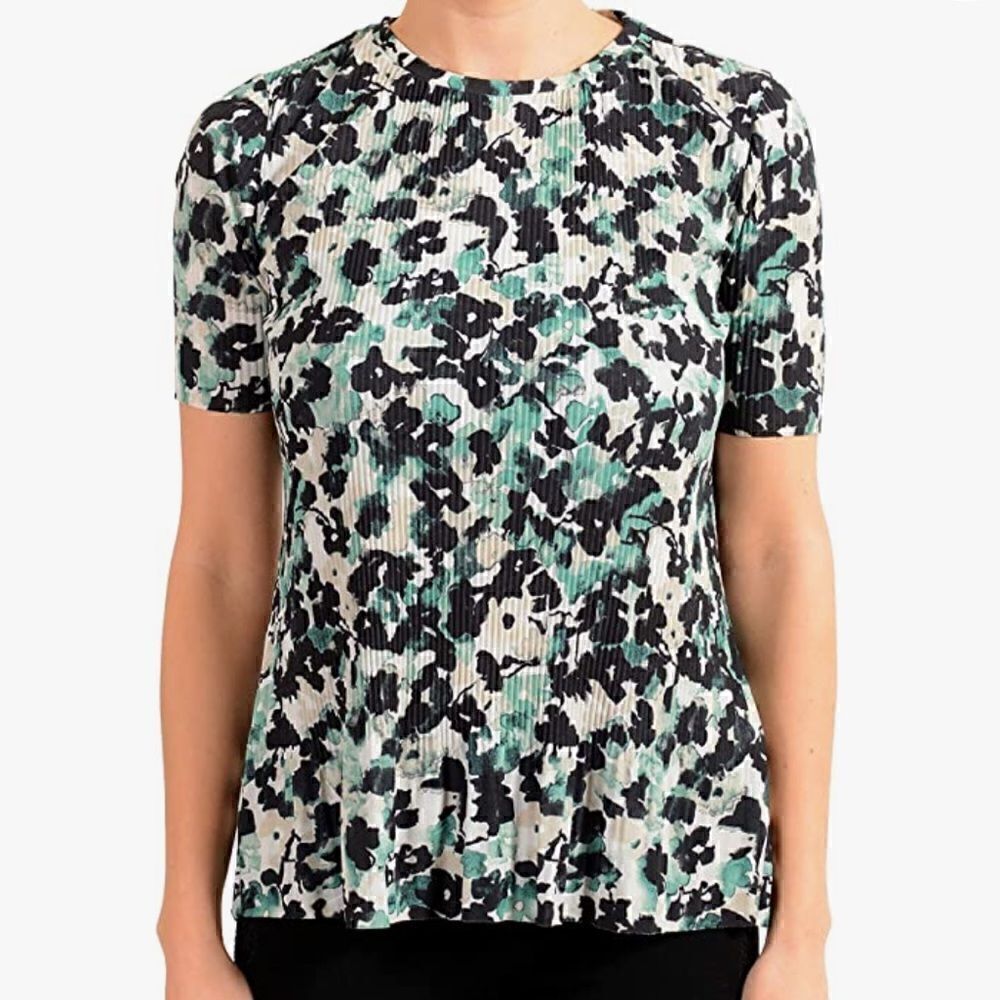 Hugo Boss Women's"Etalis" Multi-Color Stretch Short Sleeve Blouse